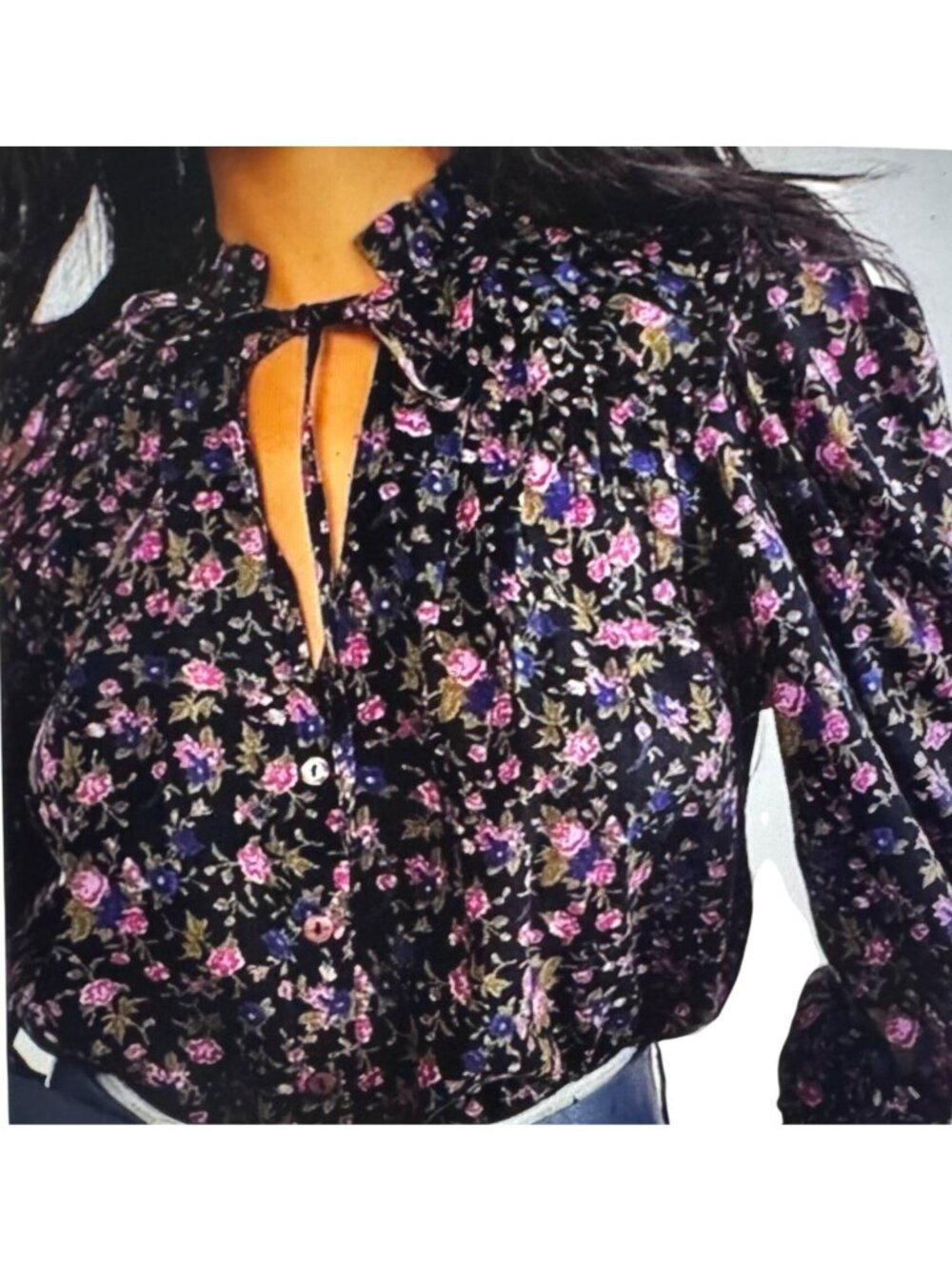 NEW Free People Meant To Be Smocked Blouse Black Floral Cotton Peasant Boho S